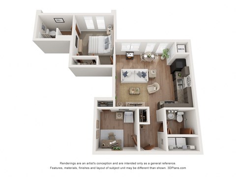 Floor plan for 1 bed, 1 bath, 755 sqft